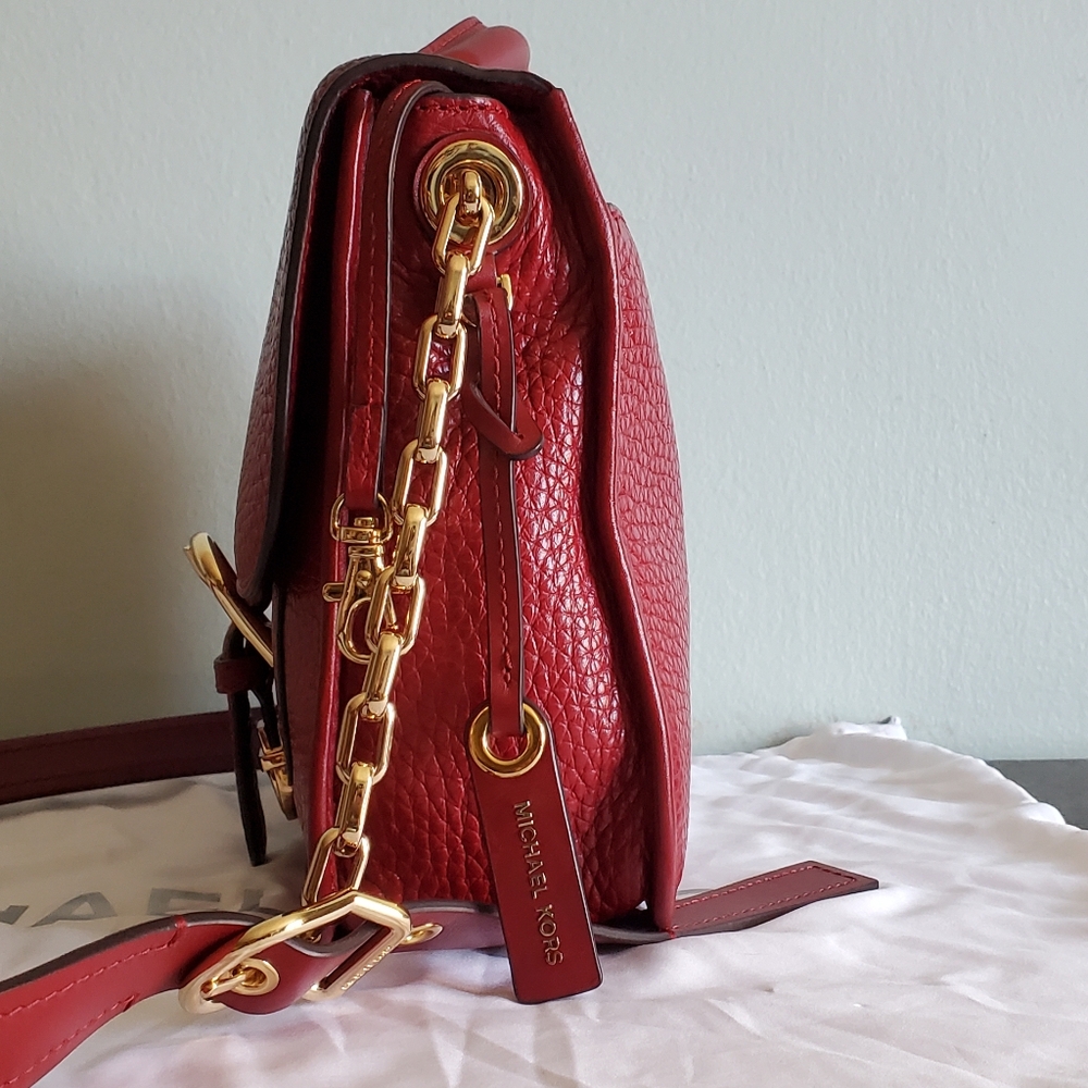 Michael Kors Cooper Large Leather Satchel Messenger Bag in Cherry Red - Picture 14 of 16
